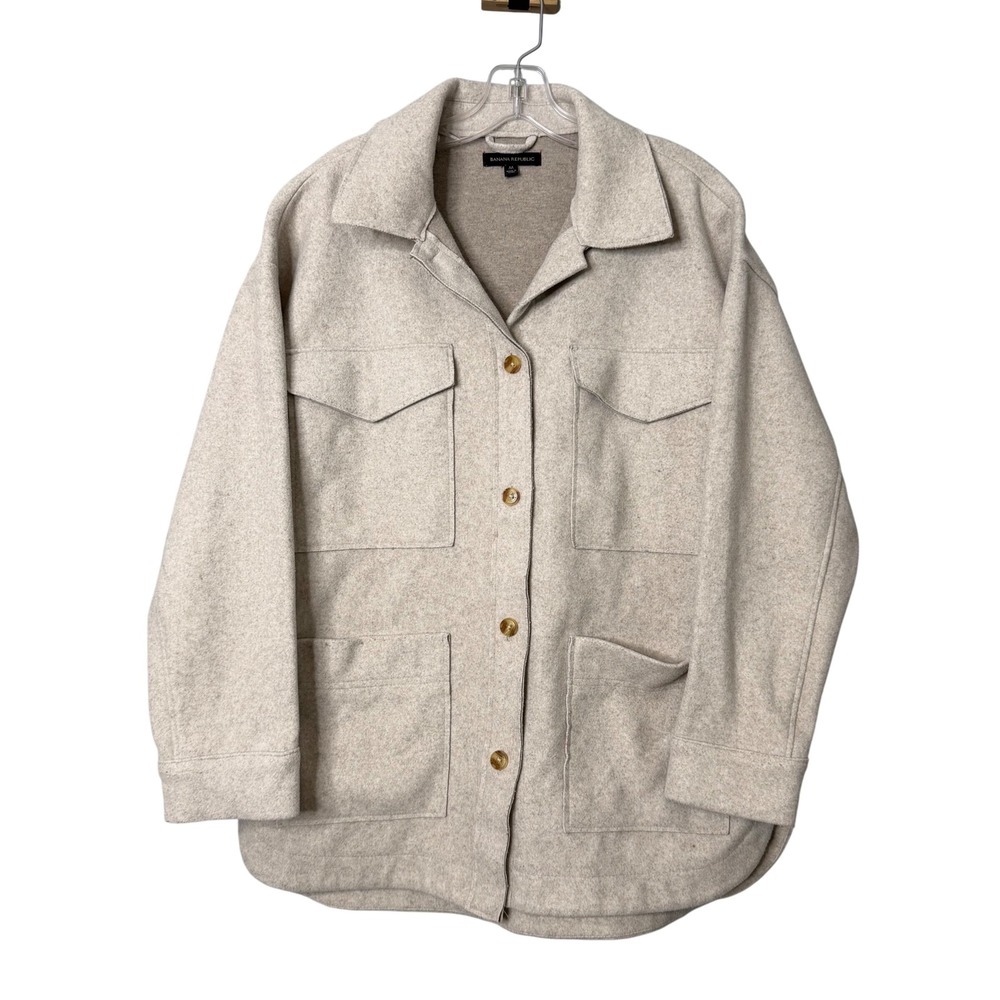 Banana Republic Shacket Womens Medium Oatmeal Heather Button Front Utility Coat